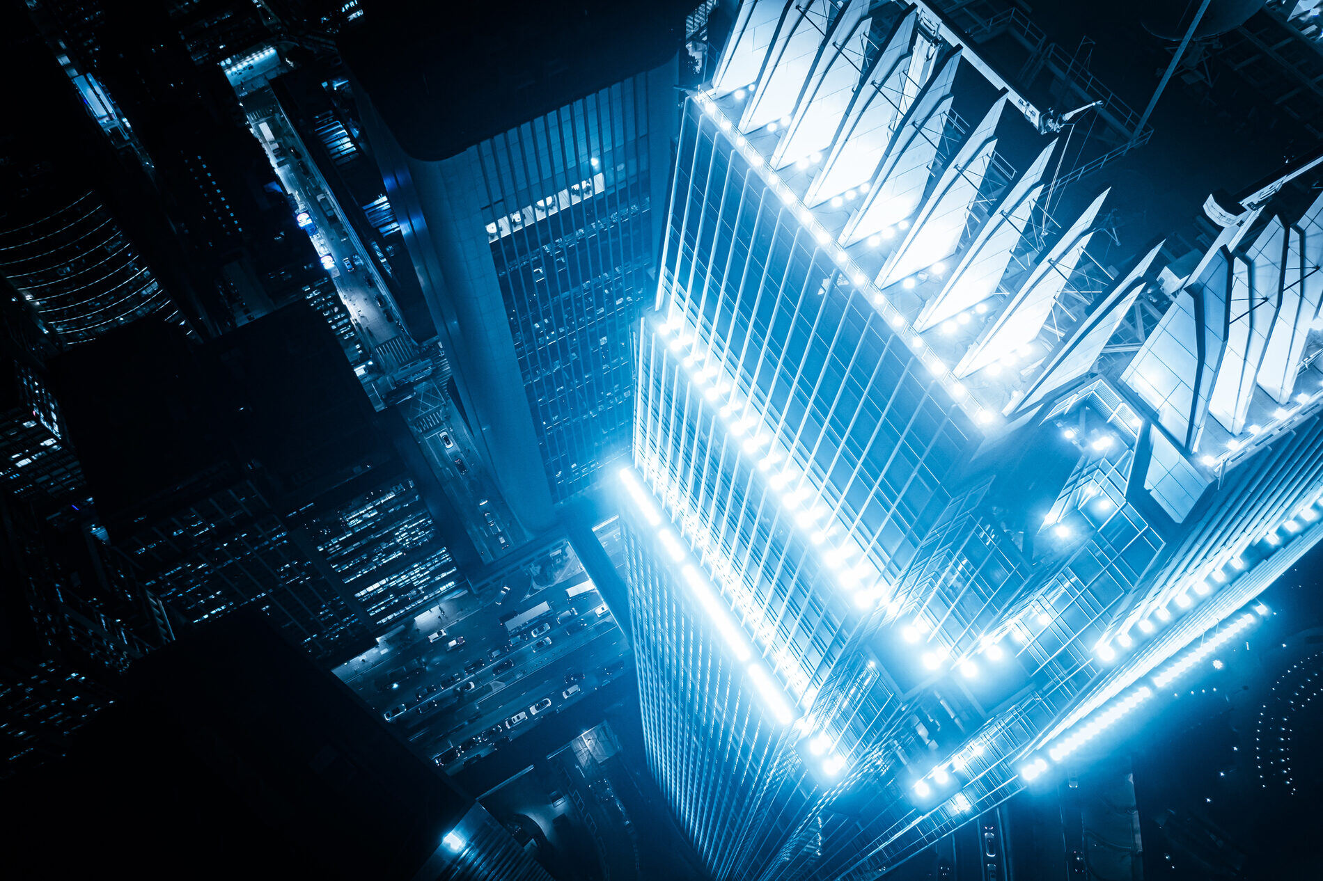 Financial-district towers at night