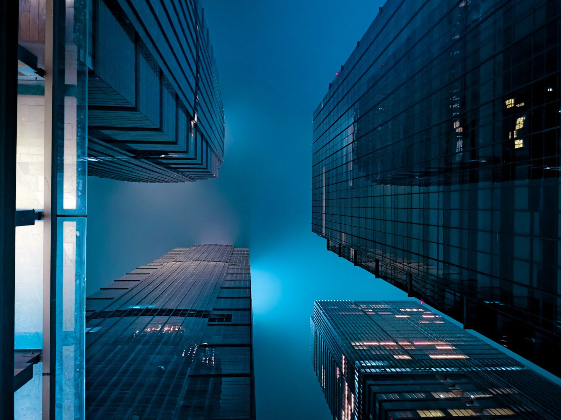 Financial-district towers at night