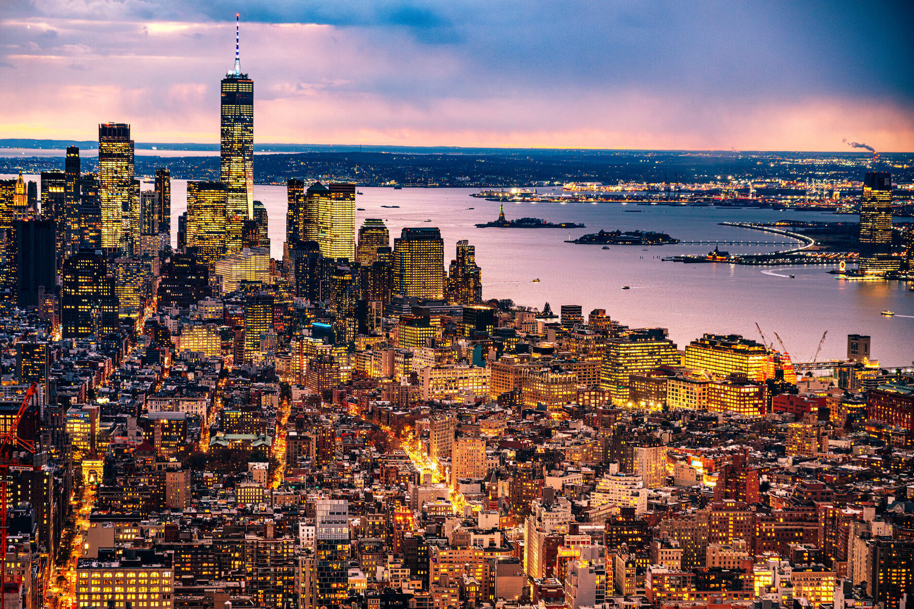 Financial-district towers at night